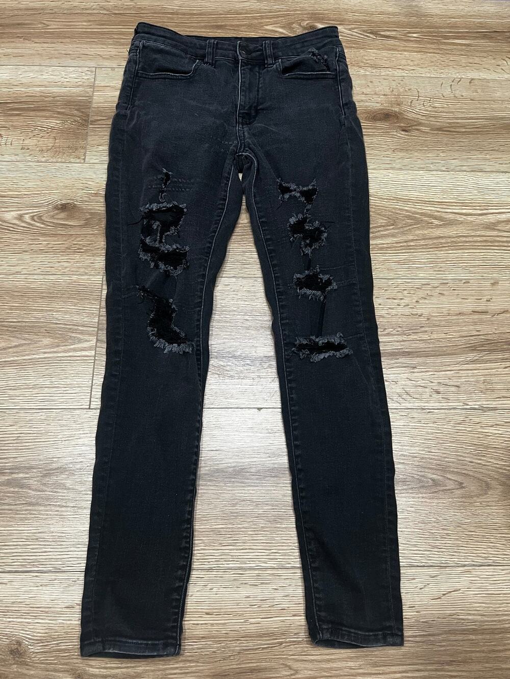 American Eagle Womens Jeans Size 6 Black Ripped Stretch Skinny (A97)